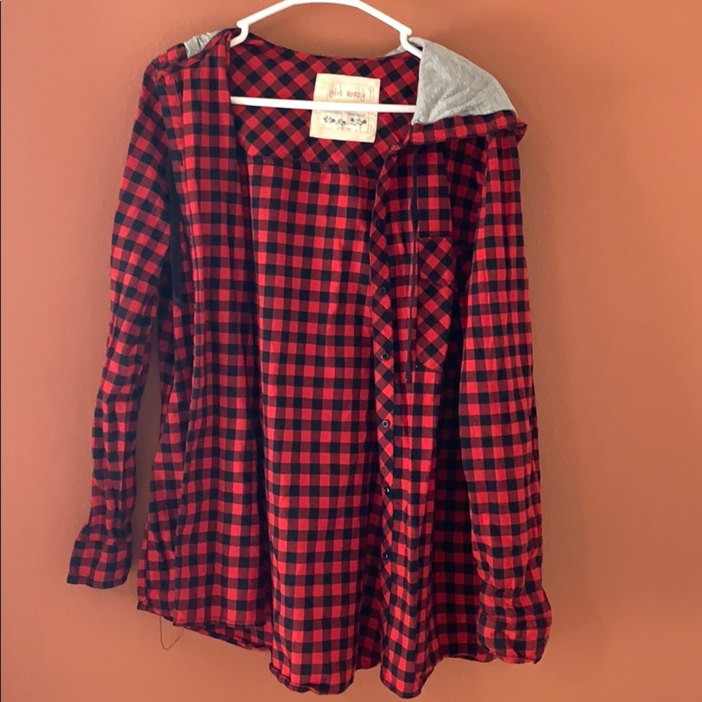 Red and black checkered button up flannel